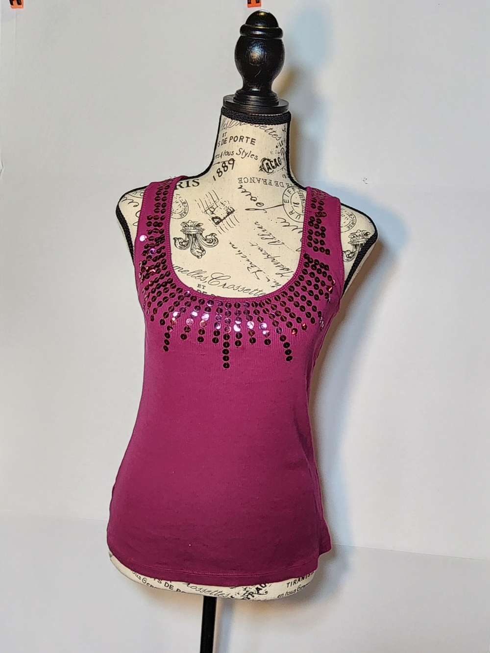 LOFT Magenta Tank with Sequin & Stud Neckline